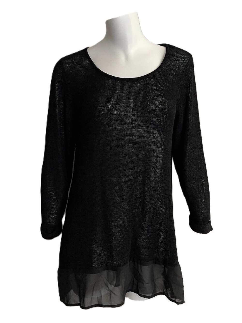 Nygard Top Women's L Black Sheer Knit Chiffon Hem Whimsigoth Dark Romantic Fairy